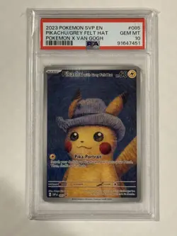 2023 Pokemon SVP EN-SV #085 Pikachu Figure with Grey Felt Hat Van Gogh PSA 10 - Image 1