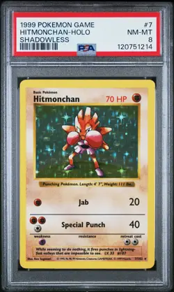 Hitmonchan 1999 Pokemon Base Set Shadowless PSA 8 #7 - Image 1