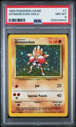 PSA 8 NM-MINT Pokemon TCG Hitmonchan Base Set 7/102 Holo Rare VINTAGE Slab - Image 1