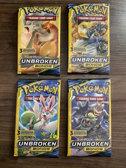 Unbroken Bonds 3 Card Pack Art Set (4 Packs) - Pokemon TCG - Image 1