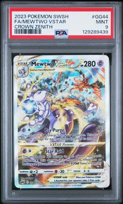 2023 POKEMON SWORD & SHIELD CROWN ZENITH #GG44 FULL ART/MEWTWO VSTAR PSA 9 - Image 1