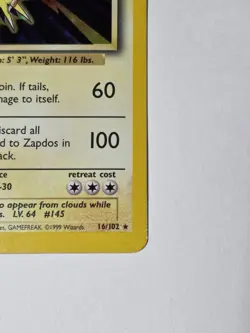 Pokemon TCG Zapdos Holo Base Set Rare Vintage LP 1999 WOTC - Image 2