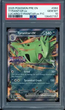 2025 POKEMON PRE EN #064 TYRANITAR ex GEM MT PSA 10 LUCARIO EX PREMIUM COLLECT - Image 1