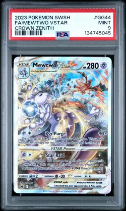 2023 Pokemon Sword & Shield Crown Zenith #GG44 Full Art Mewtwo Vstar PSA 9 MINT - Image 1