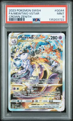 2023 POKEMON SWORD & SHIELD CROWN ZENITH #GG44 FULL ART/MEWTWO VSTAR PSA 9 - Image 1