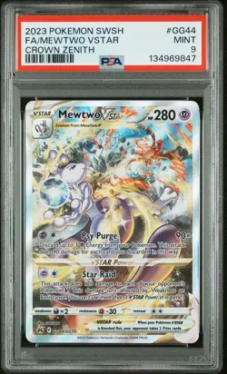 2023 POKEMON SWORD & SHIELD CROWN ZENITH #GG44 FULL ART/MEWTWO VSTAR PSA 9 - Image 1