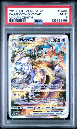 2023 POKEMON SWORD & SHIELD CROWN ZENITH #GG44 FULL ART/MEWTWO VSTAR PSA 9 - Image 1