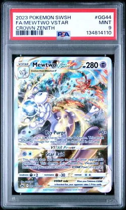 2023 POKEMON SWORD AND SHIELD CROWN ZENITH GG44 FULL ART MEWTWO VSTAR PSA 9 - Image 1