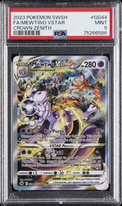 2023 POKEMON SWORD & SHIELD CROWN ZENITH #GG44 FULL ART/MEWTWO VSTAR PSA 9 - Image 1