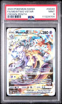 2023 POKEMON SWORD & SHIELD CROWN ZENITH #GG44 FULL ART/MEWTWO VSTAR PSA 9 - Image 1