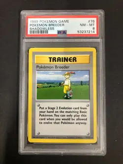 1999 Game Trainer Pokemon Breeder PSA 8 Mint Shadowless 76 Base Set Card 76/102 - Image 1