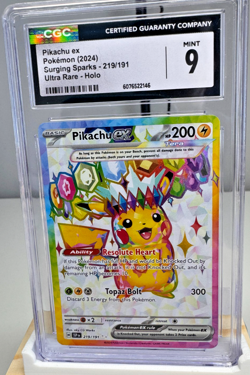 Pikachu ex 219/191 CGC 9 Mint - Surging Sparks Ultra Rare Full Art Pokemon 2024 - Image 1