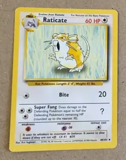 Pokemon Cards TCG: Raticate 40/102 Base Set Uncommon Vintage WOTC Card - Image 1