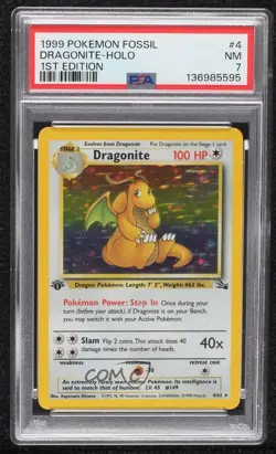 Dragonite Holo 1st Ed. Pokemon Fossil PSA 7 1999 - Image 1