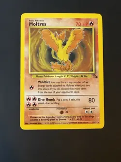 Moltres 12/62 Fossil Holo Rare Pokemon Card - MP To HP Condition - Vintage 1999 - Image 1