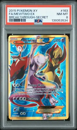 2015 POKEMON XY BREAKTHROUGH MEWTWO EX #163 SECRET RARE PSA 8 NM - Image 1