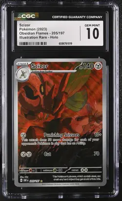 Pokemon Obsidian Flames 205/197 SCIZOR full art Illustration Rare CGC 10 GEM MT - Image 1