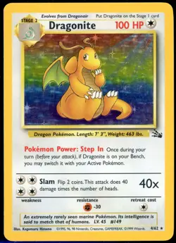 Dragonite - 4/62 Fossil Unlimited Holo Rare Pokemon - MP - Image 1