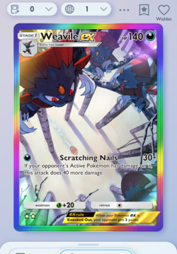 Pokemon TCG Pocket - Weavile Rainbow Rare 2⭐, Space-Time Smackdown, English - Image 3