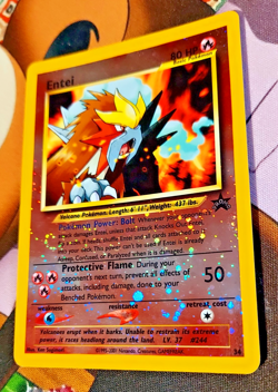 Pokemon Vintage Reverse Holo Promo #34 Entei WoTC Black Star LP SWIRL - Image 1