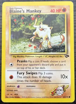 Blaine's Mankey 63/132 Pokemon TCG WOTC Gym Challenge Moderately Played MP - Image 1