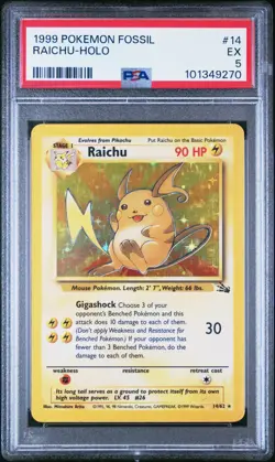 Raichu #14/102 Pokemon fossil holo 1999 wizards of the coast Psa ex 5 - Image 1