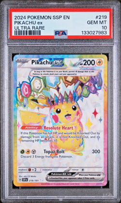 🔥 PSA 10 GEM MINT Pikachu ex Ultra Rare 219/191 Surging Sparks Pokemon TCG 🔥 - Image 1