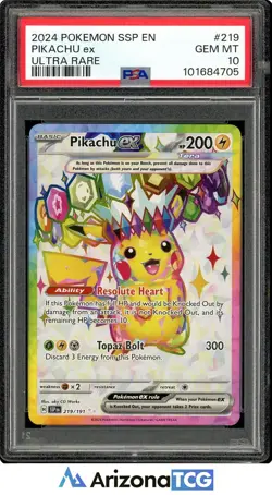 Pokemon 2024 Pikachu ex 219/191 Surging Sparks Ultra Rare GEM MINT PSA 10 - Image 1