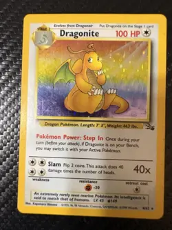 Pokemon Dragonite Holo Fossil 4/62 WOTC 1999 MP Vintage Authentic - Image 1