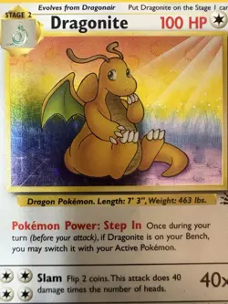 Pokemon Dragonite Holo Fossil 4/62 WOTC 1999 MP Vintage Authentic - Image 2