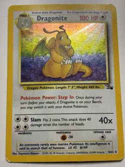 Pokemon Dragonite 4/62 - Fossil Unlimited Holo Rare Pokemon TCG MP-HP - Image 1