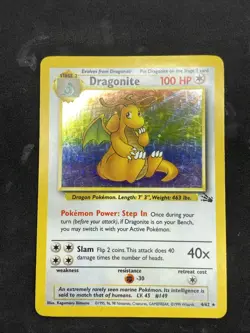 Pokemon TCG Dragonite 4/62 Fossil Unlimited Holo Rare (Read Description) MP - Image 2