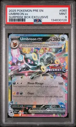 2025 POKEMON PRE EN-PRISMATIC EVOLUTIONS SURPRISE BOX EXCLUSIVE UMBREON EX PSA 9 - Image 1