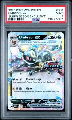 2025 POKEMON PRE EN-PRISMATIC EVOLUTIONS SURPRISE BOX EXCLUSIVE UMBREON EX PSA 9 - Image 1