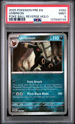 2025 POKEMON PRE EN-PRISMATIC EVOLUTIONS POKE BALL REVERSE HOLO UMBREON PSA 9 - Image 1