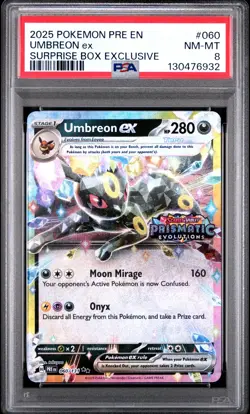 2025 POKEMON PRE EN-PRISMATIC EVOLUTIONS SURPRISE BOX EXCLUSIVE UMBREON EX PSA 8 - Image 1