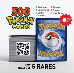 500 Pokemon Cards Bulk Lot Commons/Uncommons and 5 Rares! No Energy or Trainers - Image 1