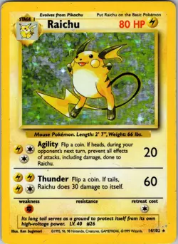 Raichu Holofoil 014/102 Holo Rare Base Set - HP - Pokemon Card - TCG - Image 1