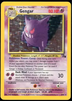 GENGAR Holo Rare Fossil Unlimited Pokemon Trading Card MP/HP Played 5/62 - Image 1