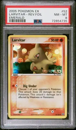 Pokemon Card Larvitar 52/106 Reverse Holo EX Emerald 2005 PSA 8 NM-MT - Image 1
