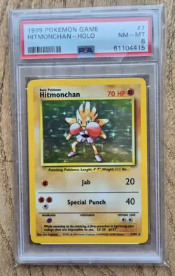 Base Set Hitmonchan (PSA 8) 7/102 Pokemon Card WOTC 1999 - Image 1