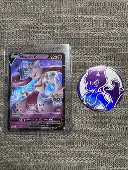 Mewtwo V SWSH223 Pokemon Go Promo Sword & Shield Promo Card Pokemon TCG & Coin - Image 1