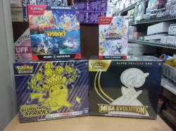 POKEMON SURGING SPARKS ETB & BUNDLE + PRISMATICBUNDLE + MEGA ETB BOX LOT - Image 1