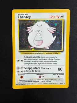 Pokemon Chansey 3/102 Set Base Rara Holo Unlimited Wizard ITA Carte Vintage - Image 1