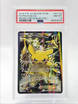 PIKACHU EX 2016 POKEMON XY BLACK STAR PROMO RED & BLUE #XY124 PSA 8 Q5775 - Image 1
