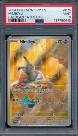 2024 POKEMON SVP EN MIMIKYU PALDEAN FATES PC ETB PROMO 075 PSA 9 MINT FULL ART - Image 1