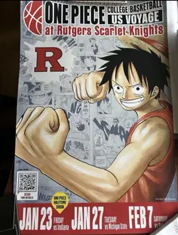 One Piece Monkey D Luffy US Voyage College Basketball Card Rutgers HOLO & Poster - Image 3
