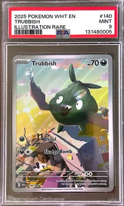 2025 POKEMON WHT EN-WHITE FLARE ILLUSTRATION RARE #140 TRUBBISH PSA 9 - Image 1