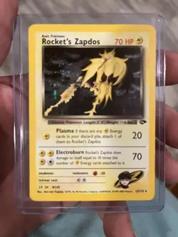 Rocket's Zapdos 15/132 Gym Challenge Holo Pokemon Card Played Vintage - Image 1