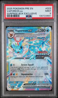 Vaporeon Ex Surprise Box Exclusive Pokemon Prismatic Evolutions 023/131 PSA 9 - Image 1